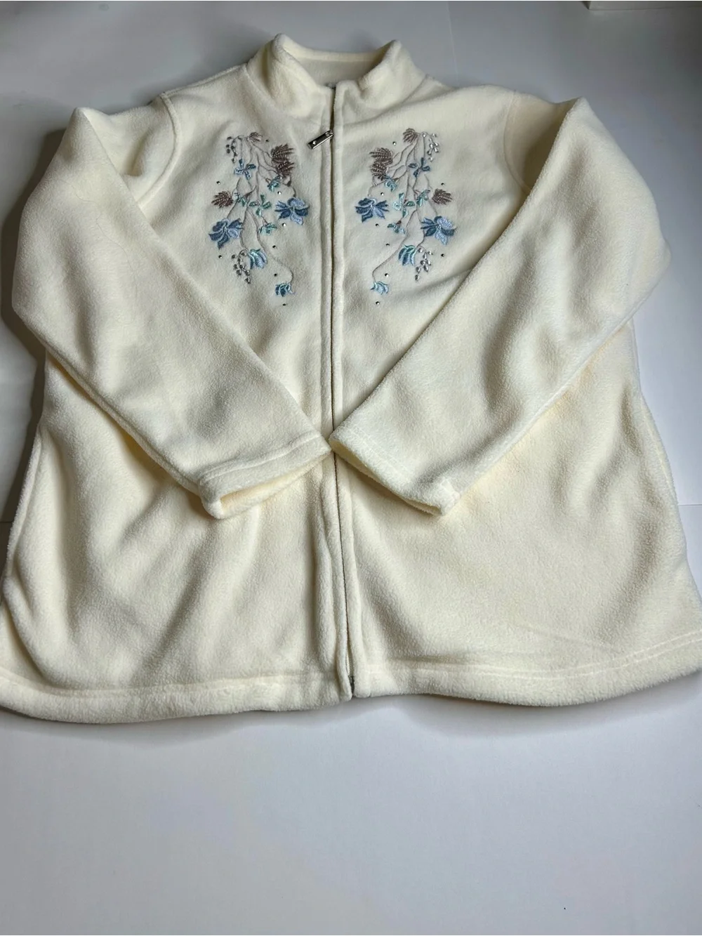 Vintage Hasting & Smith Grannycore Cream Floral Embroidered Zip Jacket Sz PM 90s